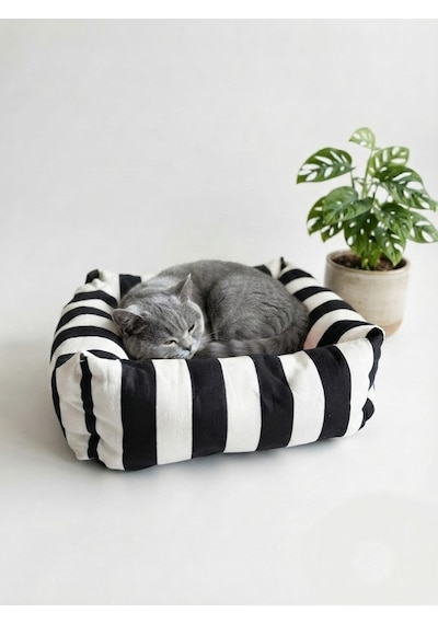 Lüks Kare Zebra Desen Kedi Köpek Yatağı - Pembe