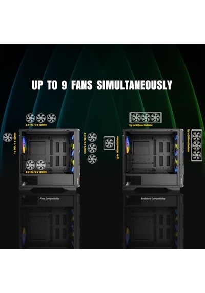 Antec Ax1000 Argb, 4 X 140mm Argb Pwm Fan Dahil, Mesh Ön Panel, Usb-c 3.2, Temperli Cam Yan Panel, 360mm Radyatör Desteği, Siyah Orta Kule Atx Oyuncu Kasası