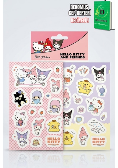 X Dekomus Lisanslı Best Friends 2'li Kuşe Sticker Hello Kitty,kuromi,my Melody Altın