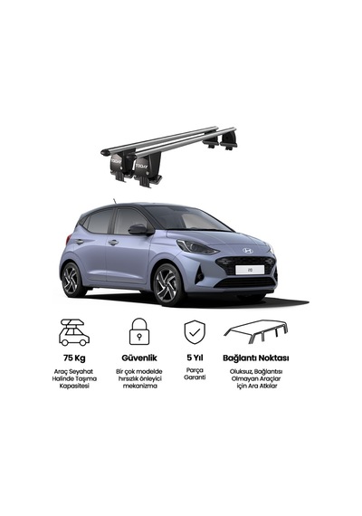 Royal Hyundai İ10 2019 Ve Sonrası Uyumlu Gri Kilitli Ara Atkı Port Bagaj Tavan Barı