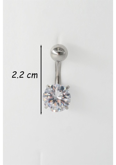Kadın 316l Anti Alerjenik Topcuklu Oval Baget Zirkon Taşlı Göbek Piercing Gümüş
