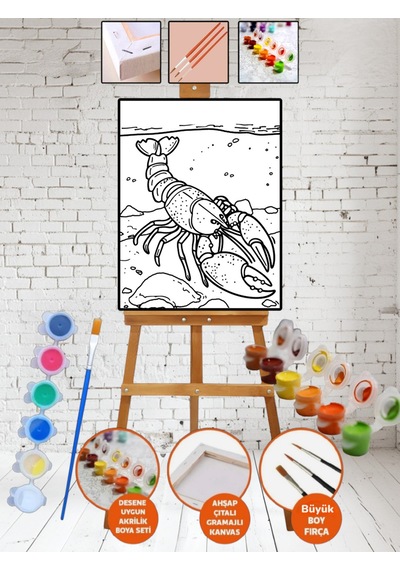 Sayılarla Istakoz Tablo Boyama 25x35 Tuval Boya Seti Çocuk Hobi