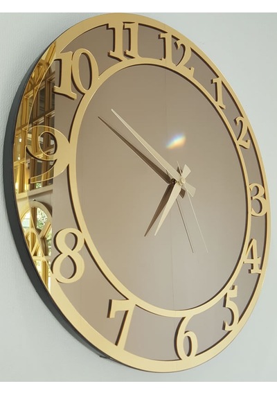 Ayna Denizi Golden Matris Bronze Model Altın Bronz Renk 50 CM Dekoratif Aynalı Duvar Saat Altın