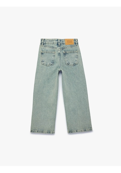 Koton Pamuklu Geniş Paça Açık İndigo Kız Çocuk Jean Pantolon 7wkg40016ad