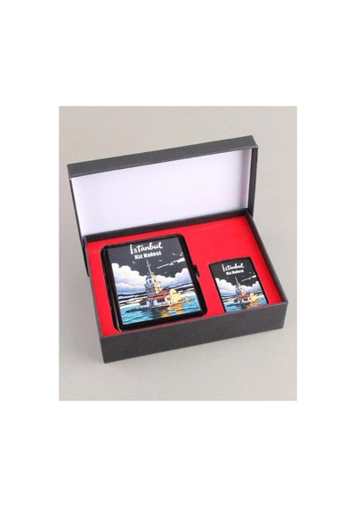 Mavi Jet Alevli Çakmak Sigara Tabakası Kutulu Set Siyah - 863742418 Siyah - 863742418 Siyah