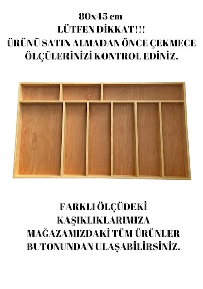 80x45 Cm Masif Ahşap Çekmece İçi Kepçe Maşa Ve Servis Gereçleri Düzenleyici Organizer