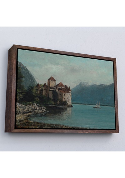 Çerçeveli Gustave Courbet - Cenevre Gölü'ndeki Chillon Kalesi Tablo-7094