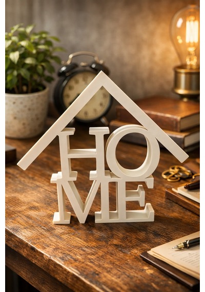 Dekoratif Home Yazılı Masaüstü Beyaz Biblo Modern Ev & Ofis Dekoru Minimal Tasarım