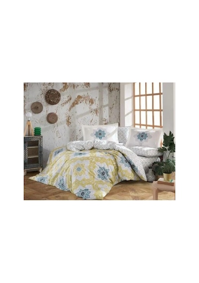 Kingsize Poplin Nevresim Amanda Sarı Çok Renkli
