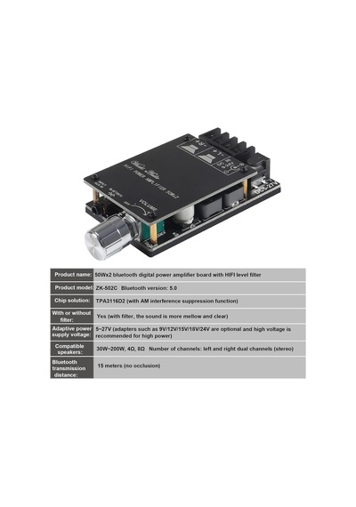 Zk-502c Bluetooth 5.0 Amplifikatör Kartı, 100w Ses Amfi Kartı Çift Kanallı Dc8-24v, Parolasız Evdeki Pasif Hoparl