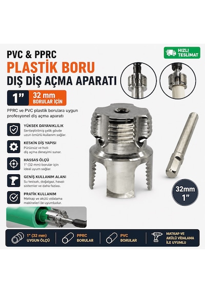 1" 32 Mm Pprc & Pvc Plastik Boru Dış Diş Açma Aparatı Profesyonel Kalite