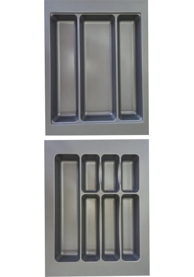 2'li Set 37x49 Cm Mutfak Çekmece Içi Düzenleyici Kesilebilir Kepçelik & Kaşıklık 37x49 Gri