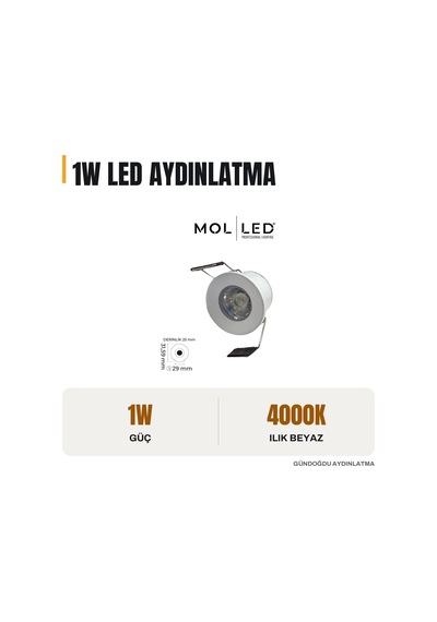 Molled 1w Beyaz Mini Sıva Altı Led Spot 4000k - Mol7010-1