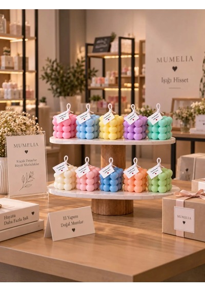 Mumelia Kalp Küplü Bubble Doğal Soya Blok Dekoratif Mum - Mor