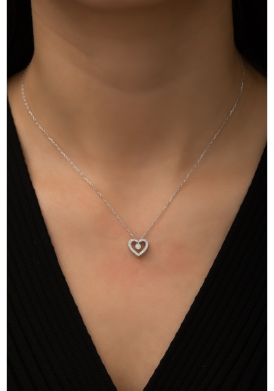 Papatya Silver Swarovski® Tektaşlı Kalp Kolye Rodyum Kaplama 925 Ayar Gümüş - SUVPS00012