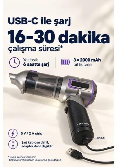 Md-a8 Vakumia Kablosuz El Süpürgesi 100w, 3 Kademeli, 200 Ml - Siyah-beyaz Gri