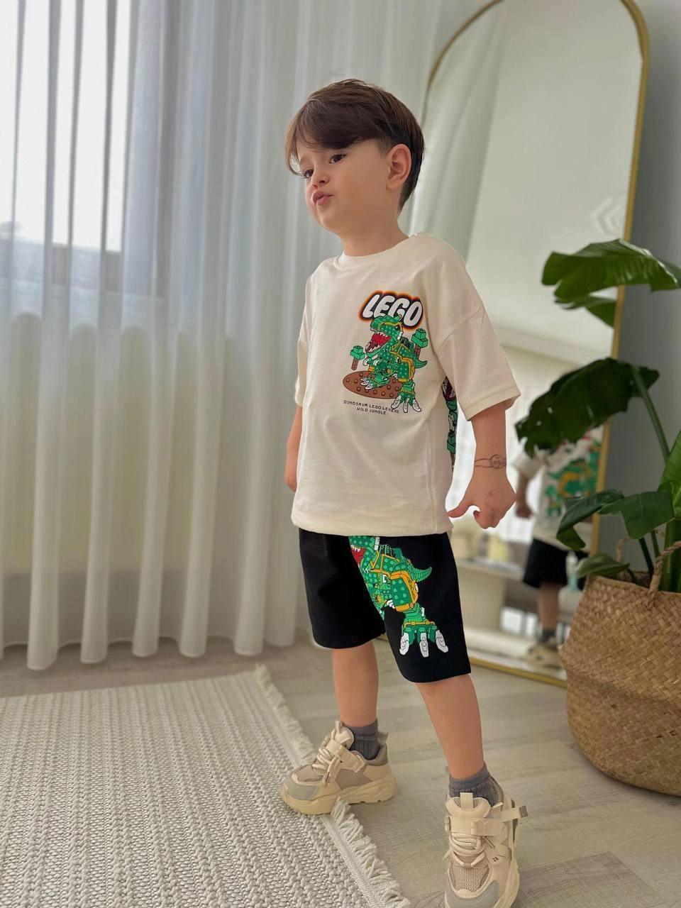 Cg Kids Lego Dinazor Erkek Çocuk Şortlu Alt Üst Takım Bej - Siyah
