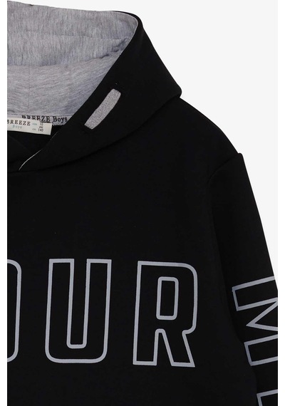 Breeze Erkek Çocuk Yazı Baskılı Sweatshirt 9-16 Yaş, Siyah