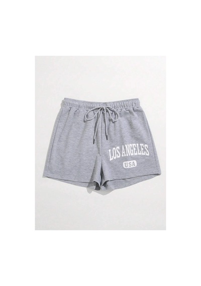 Tarzsokak Letter Graphic Drawstring Waist Track Şort Gri