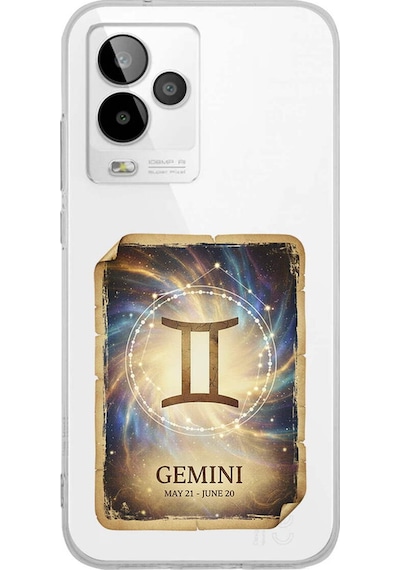 General Mobile Gm 24 Pro İle Uyumlu Burç Kartları İkizler Tasarımlı Şeffaf Silikon Kılıf Şeffaf