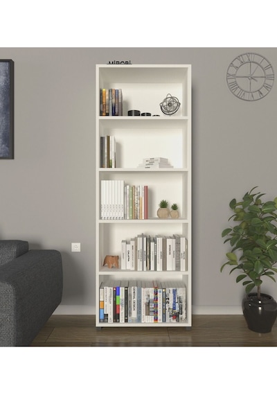 Modern 5 Raflı Kitaplık Dekoratif Kitaplık Beyaz