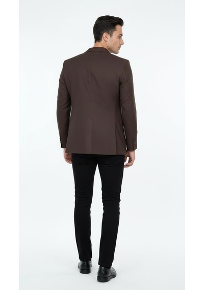 Plus Scorpion Erkek Mono Yaka Tek Düğmeli Çift Yırtmaçlı Blazer Ceket Premium Dokuma Kumaş, 8 Renk Kahverengi