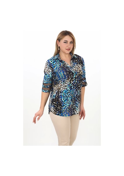 Lady Majestic %100 Viskon Büyük Beden Kadın Bluz Mavi