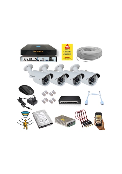 4 Kameralı Set - 5 Mp 1940p Sensör 6 Megapiksel Sony Lens Metal Kasa Ip Güvenlik Kamerası Seti