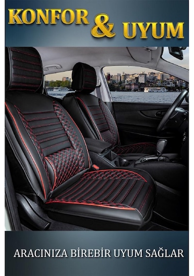 Honda City Deri Oto Koltuk Kılıfı Ön Arka Set Siyah Kırmızı Elit Model Şhn