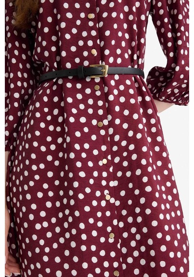 Defacto Relax Fit V Yaka Puantiyeli Yarım Kollu Elbise F5494ax25aubr375 Bordo