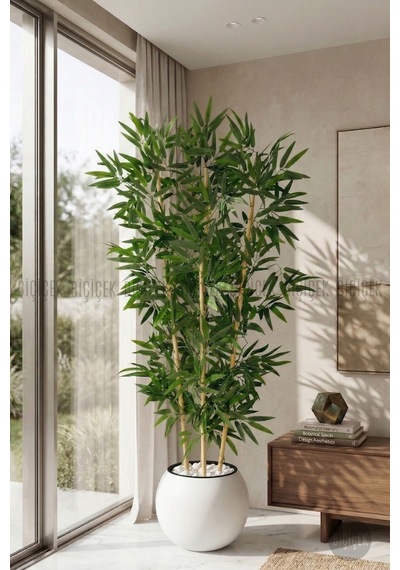 Yapay Bambu Ağacı 160 Cm Beyaz Küre Saksıda