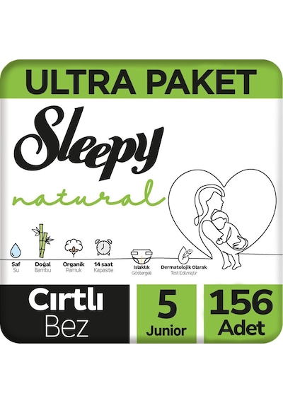 Sleepy 5 Beden Natural Bebek Bezi Ultra Paket 78x2 156 Adet 5 Numara