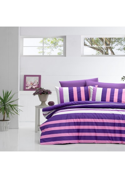 Komfort Home Çift Kişilik Ranforce Nevresim Takımı (Stripe Lila)