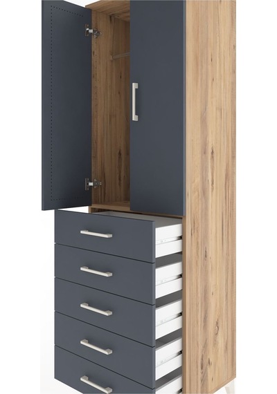 Hyperion Dolap Tek Raflı 5 Çekmeceli Tek Askılı 60x44x195 Çam... Çam