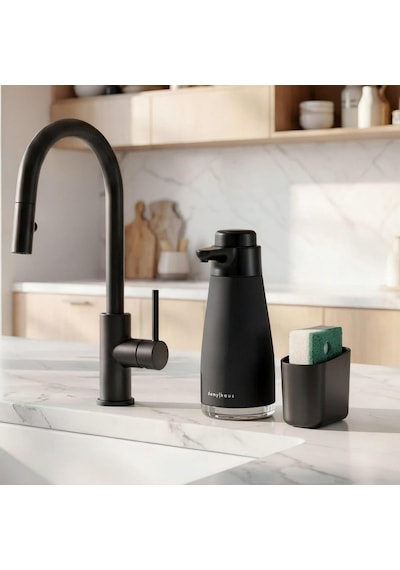 Sense Touch Manuel Pompalı Sıvı Sabunluk Paslanmaz Çelik 450ml Şeffaf Seviye Bölmesi Parm Siyah