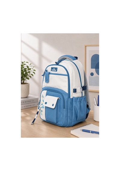 Unisex Ortaokul Lise Okul Sırt Çantası Çok Gözlü 16 İnç Laptop Bölmeli Soft Kumaş Mavi