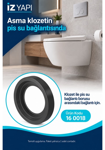 İz Yapı Asma Klozet Pis Su Boru Contası 90 Mm Tpe Kada Bağlantı Contası 1 Adet Siyah