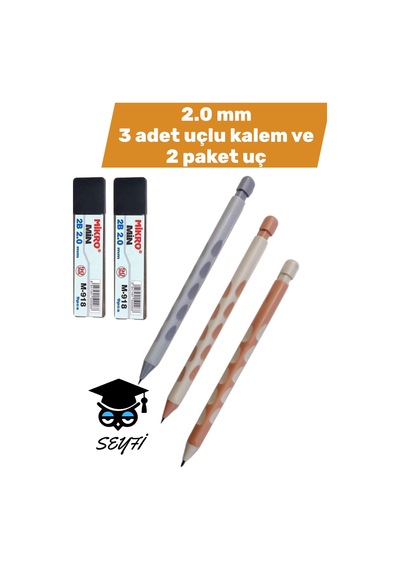 2.0 Mm 3 Adet Uçlu Kalem Ve 2 Paket Uç Çok Renkli