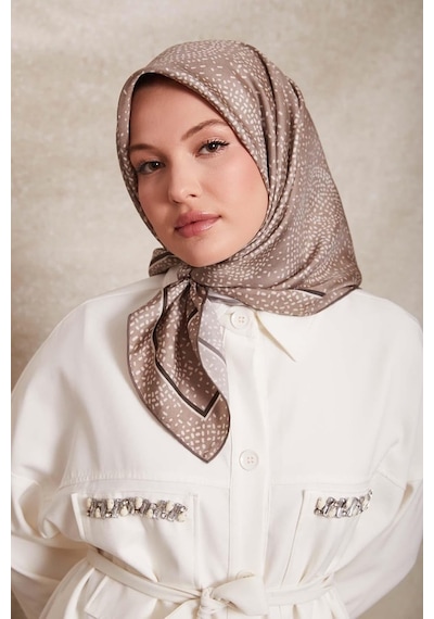 Levidor Noktalı Daireler Baskı Twill İpek Eşarp-0933 Vizon
