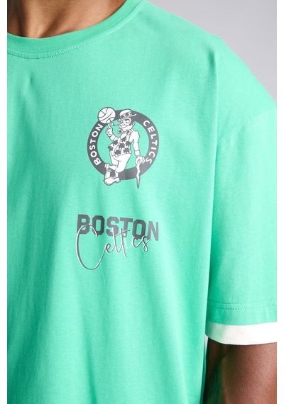 Defacto Nba Boston Celtics Sırt Baskılı Şerit Detaylı Oversize Bisiklet Yaka Kısa Kollu Tişört H8267ax26augn322 Yeşil-gn322
