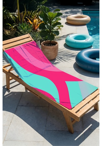 Modern Soyut Geometrik Plaj Havlusu - Fuşya Mint Minimalist Hızlı Kuruyan Mikrofiber Havlu Mat Mercan