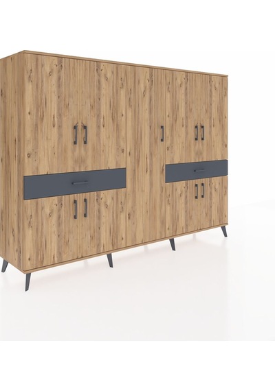 Hyperion Dolap 12 Raflı 2 Çekmeceli 8 Kapaklı 220x44x163 Çam-çam/ Çam-çam/antrasit Hyperion Dolap 12 Raflı 2 Çekmeceli 8 Kapaklı 220x44x163 Çam-çam/ Çam-çam/antrasit