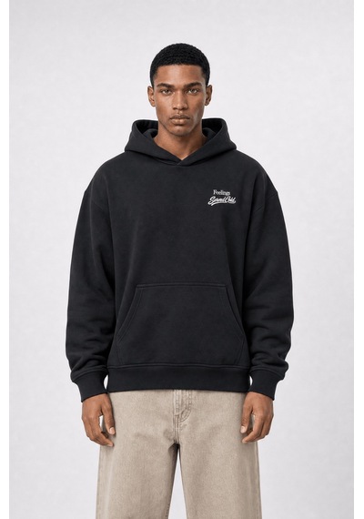 Respire Erkek Served Cold Baskılı Oversize Hoodie Siyah