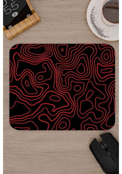 Siyah Kırmızı 22x18 Taraftar Gaming Oyuncu Mouse Pad Kaymaz Taban Küçük Fare Altlığı Topography
