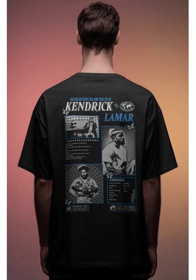 Kendrick Lamar Rapper Şarkıcı Baskılı Unisex Oversize Premium Tiş Siyah