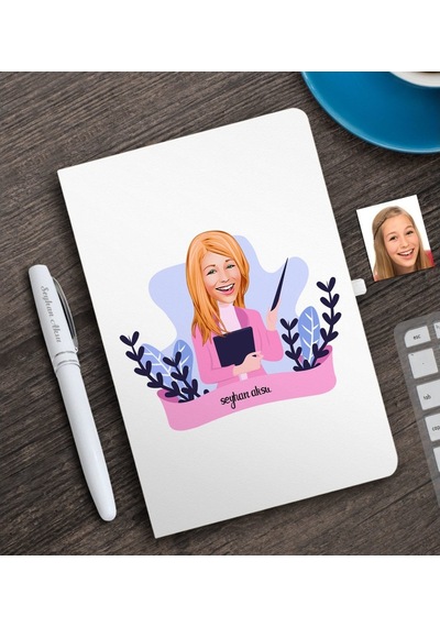 Bitmeyenkartus Kişiye Özel Bayan Sınıf Öğretmeni Karikatürlü Beyaz Defter Ve Kal 449496904