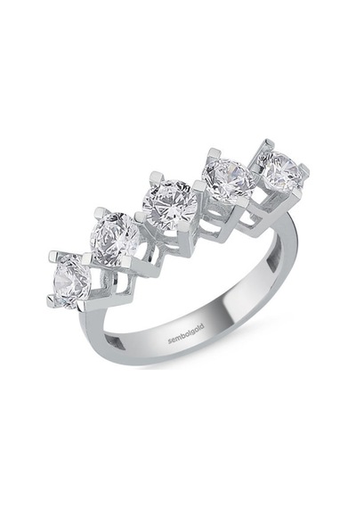 5 Taş Yüzük Beyaz Altın Swarovski 285829720