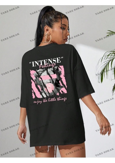 Startmore Unisex Bay Heykel Ve Slogan Baskılı Düşük Omuzlu Tişört Kod-1390 Siyah