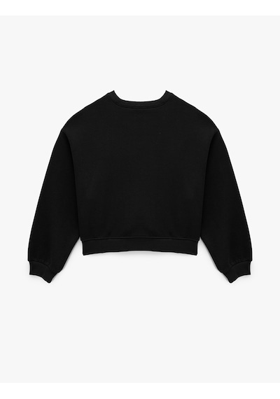 Koton Regular Fit Üç İplik Uzun Kollu Bisiklet Yaka Basic Sweatshirt Siyah 6wak10033ek Siyah