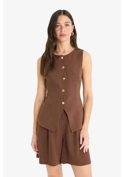 Defacto Fitted Bisiklet Yaka Keten Karışımlı Blazer Yelek F5406ax25smbn271 Kahve